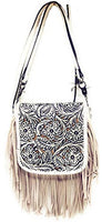 Western Genuine Leather Cowgirl Crossbody Messenger Fringe Laser Cut Purse Bag in 5 colors