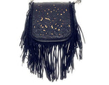 Western Genuine Leather Cowgirl Crossbody Messenger Fringe Laser Cut Purse Bag in 5 colors