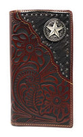 Western Tooled Genuine Leather Cowhide Cow fur Star Men's Long Bifold Wallet in 3 colors