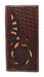 Western Genuine Leather Tooled Laser Cut Basketweave Men's Long Bifold Wallet in 8 colors
