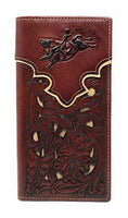 Western Genuine Leather Rodeo Tooled Laser Cut Men's Long Bifold Wallet in 8 colors