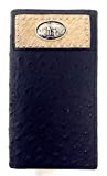 Western Men Black Genuine Leather Ostrich CowFur Metal Emblem Tooled Long Wallet