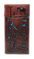 Western Genuine Leather Praying Cowboy Tooled Laser Cut Men's Long Bifold Wallet in 10 colors