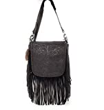 Western Genuine Leather Floral Tooled Fringe Womens Crossbody Bag 3 Color