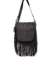 Western Genuine Leather Cowgirl Crossbody Messenger Fringe Laser Cut Purse Bag in 5 colors