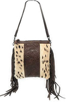 Western Genuine Tooled Leather Cowhide Fur Fringe Womens Crossbody Bag in 3 Colors