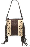 Western Genuine Tooled Leather Cowhide Fur Fringe Womens Crossbody Bag in 3 Colors