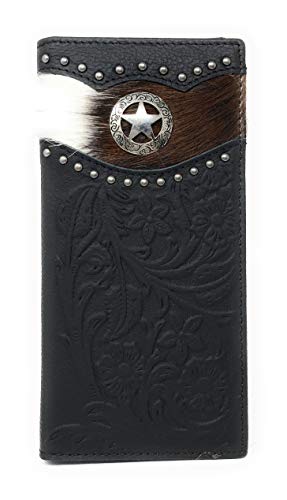Premium Men's Cow Fur Cowhide Chrome Star Genuine Leather Bifold Wallet in 2 colors