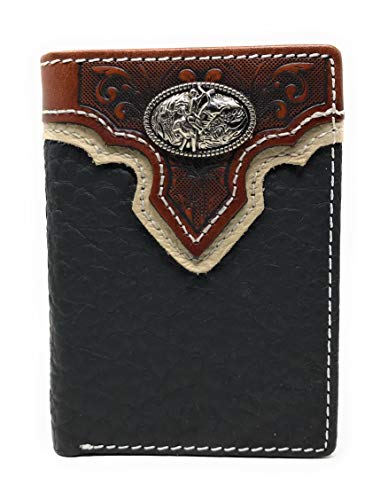 Western Tooled Genuine Leather Rodeo Men's Short Trifold Wallet in 2 colors