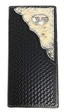 Western Men's Basketweave Genuine Leather Longhorn Long Cowhide Stud Bifold Wallet