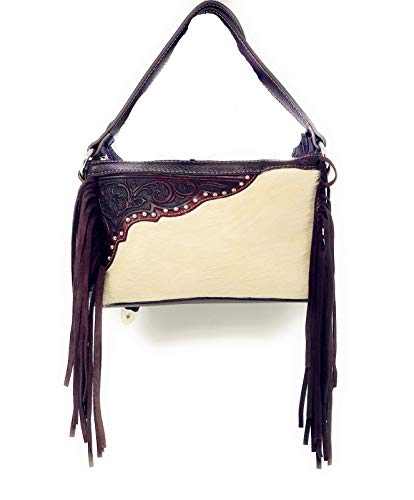 Handcrafted Genuine Leather Western Cowhide Womens Fringe Clutch Crossbody Bag in 2 Colors