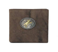 Western Suede Genuine Tooled Leather Men's Short Wallet in Multi Emblem
