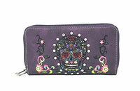 Texas West Women's Embroidered Sugar Skull Wallet Purse Clutch Wallet in 7 colors