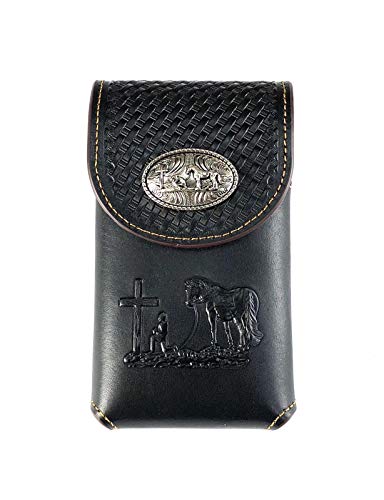 Western genuine Leather prayer Belt Loop Cellphone Holster Case (black)