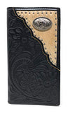 Western Tooled Genuine Leather Cowhide Cow fur Horse Men's Long Bifold Wallet in 2 colors