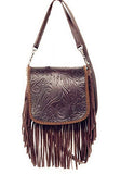 Western Genuine Leather Tooled Horse Fringe Women's Crossbody Bag in 2 colors