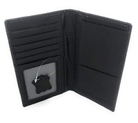 Western Men Black Genuine Leather Ostrich CowFur Metal Emblem Tooled Long Wallet