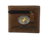 Western Suede Genuine Tooled Leather Men's Short Wallet in Multi Emblem