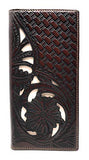 Western Genuine Leather Tooled Laser Cut Basketweave Men's Long Bifold Wallet in 8 colors