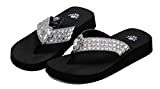 Women Flip Flop Flat Western Cross Slipper Bling Rhinestone Sandals (L) Black