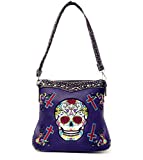 Western Sugar Skull Embroidered Rhinestone Cross Concealed Carry Crossbody Bag