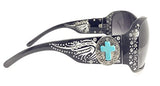 Texas West Sunglasses with Turquoise Agate Cross Concho and Bling Rhinestone Accents