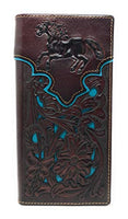 Western Genuine Leather Horse Tooled Laser Cut Men's Long Bifold Wallet in 3 colors