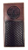 Premium Genuine Western Mens Embossed Basketweave Cowboy Long Wallet in Multi Emblem