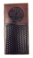 Premium Genuine Western Mens Embossed Basketweave Cowboy Long Wallet in Multi Emblem