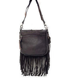 Western Genuine Leather Floral Tooled Fringe Womens Crossbody Bag 3 Color