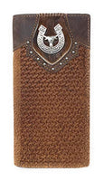 Texas West Men's Cow Fur Cowhide Genuine Leather Longhorn Basketweave Bifold Wallet in 2 Colors