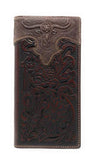 Western Genuine Leather Longhorn Tooled Laser Cut Men's Long Bifold Wallet in 6 colors