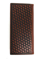 Western Men's Basketweave Genuine Leather Longhorn Long Cowhide Stud Bifold Wallet