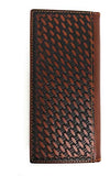 Western Men's Basketweave Genuine Leather Longhorn Long Cowhide Stud Bifold Wallet