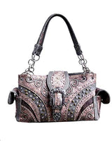 Western Rhinestone Rivet Floral Buckle Concealed Carry Handbag in 6 Colors GP939W168