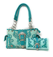 Premium Rhinestone Buckle Concho Concealed Carry Handbag, Wallet Set in Multi-color