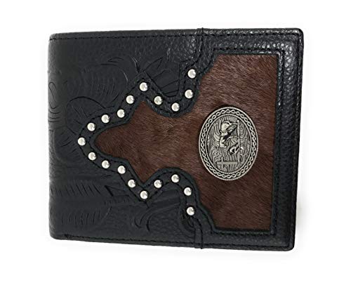 Western Genuine Tooled Leather Cowhide Praying Cowboy Men's Bifold Short Wallet in 3 Colors
