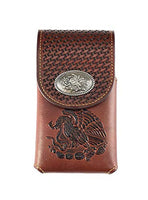 Western genuine Leather eagle concho Belt Loop Cellphone Holster Case (brown)