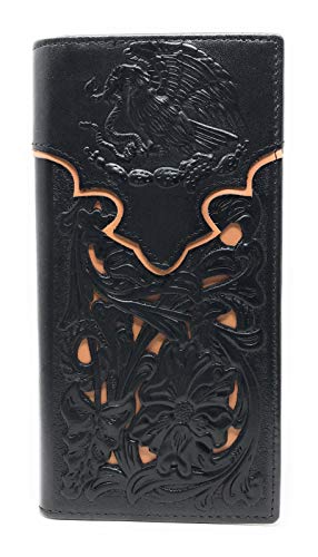 Western Genuine Leather Eagle Tooled Laser Cut Men's Long Bifold Wallet in 3 colors