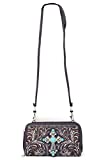 Western Laser Cut Floral Agate Cross Double Zipper Womens Wallet/Crossbody Bag