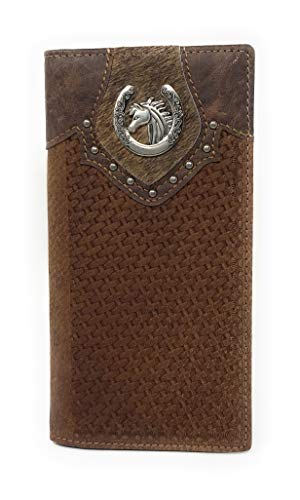 Texas West Men's Cow Fur Cowhide Genuine Leather Horse Basketweave Bifold Wallet in 3 Colors