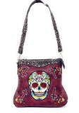 Western Sugar Skull Embroidered Rhinestone Cross Concealed Carry Crossbody Bag