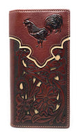 Western Genuine Leather Rooster Tooled Laser Cut Men's Long Bifold Wallet in 4 colors