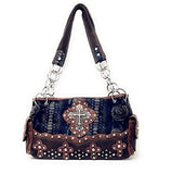 Premium Western Rhinestone Suede Leather Womens Handbag Purse With Cross In Multi Colors