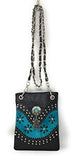 Premium Rhinestone Concho Feather Mini Messenger Bags Purses in Multi-color