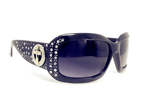 Texas West Women's Sunglasses With Bling Rhinestone UV 400 PC Lens in Multi Concho (Ring Cross Black)