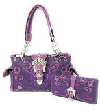 Premium Rhinestone Buckle Concho Concealed Carry Handbag, Wallet Set in Multi-color