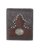 Western Genuine Tooled Leather Cowhide Virgin Mary Men's Bifold Short Wallet in 3 Colors