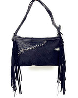 Handcrafted Genuine Leather Western Cowhide Womens Fringe Clutch Crossbody Bag in 2 Colors