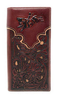 Western Genuine Leather Rodeo Tooled Laser Cut Men's Long Bifold Wallet in 8 colors